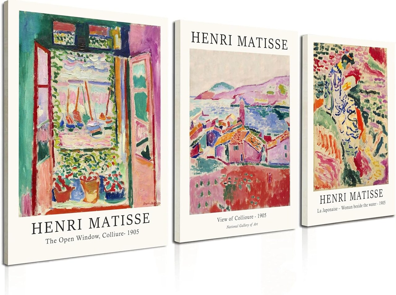 Framed Retro Vintage Wall Art Canvas Decor Set of 3, Matisse Wall Art Prints Poster Mid Century Modern Art, Sage Green Aesthetic Floral Botanical wall art, bedroom living room bathroom 12x16